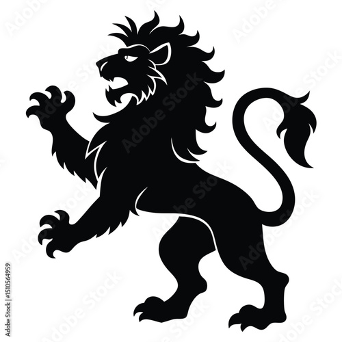 Dynamic black lion silhouette roaring in a powerful pose