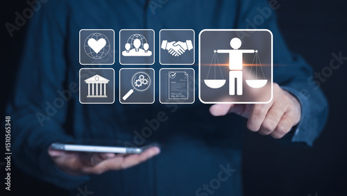 Billede på lærred Professional business strategy integrates ethical value, justice, compliance, an