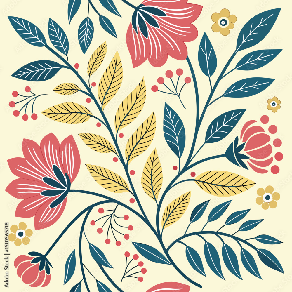 Fototapeta premium Seamless doodle floral pattern modern flat design