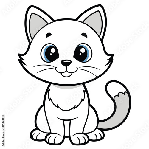 Cute cartoon kitten illustration with blue eyes and fluffy tail