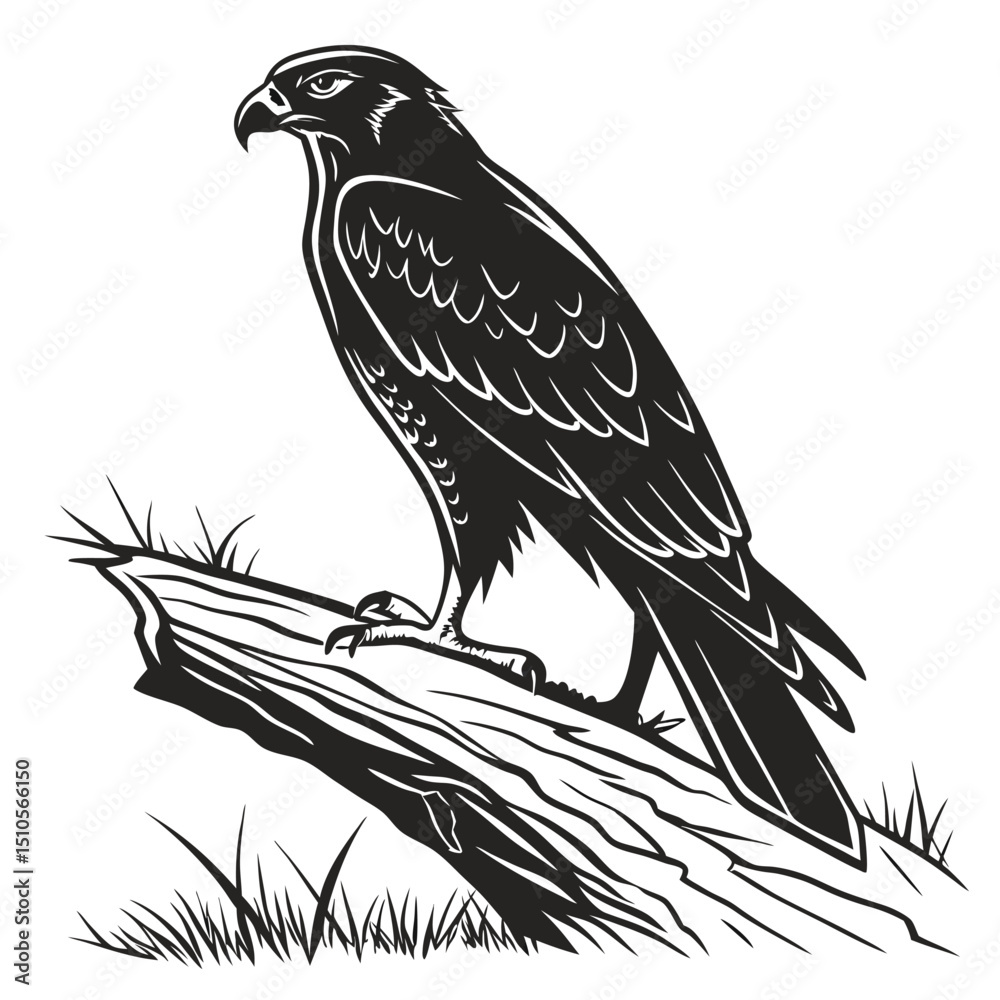 Fototapeta premium Silhouette hawk on white background