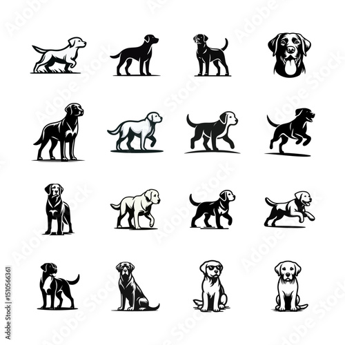 Labrador retriever dog logo vector black white illustration