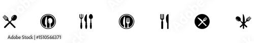 Silverware icons. Fork, knife, plate and spoon. Menu symbol. Black silverware icon. Vector illustration. EPS 10