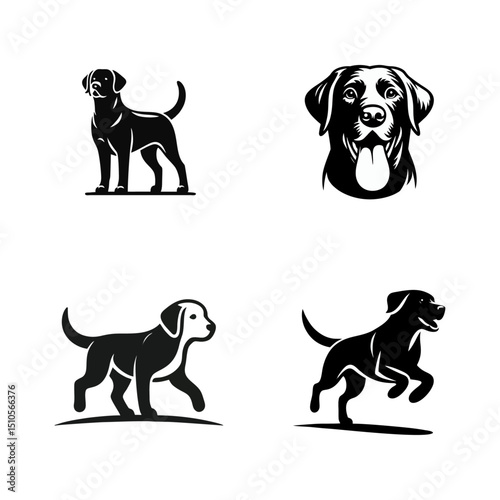 Labrador retriever dog logo vector black white illustration