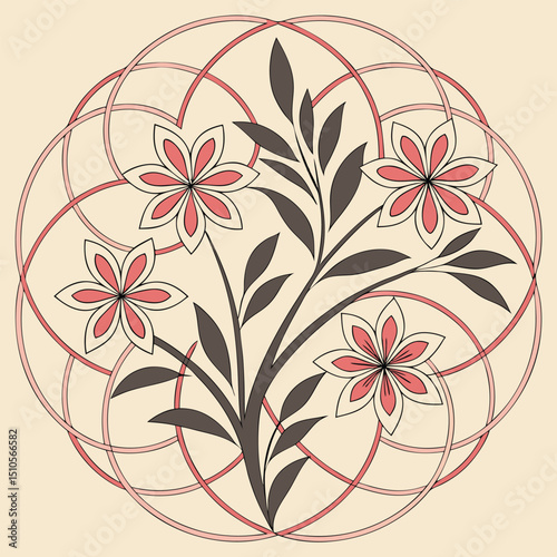 Seamless glowing floral fractal design mathematical art