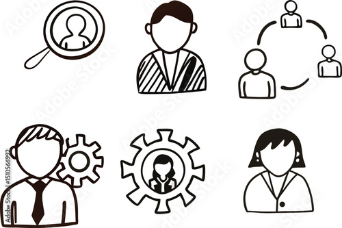 Business Networking, Leadership, and Teamwork Icons – Professional Development and Growth