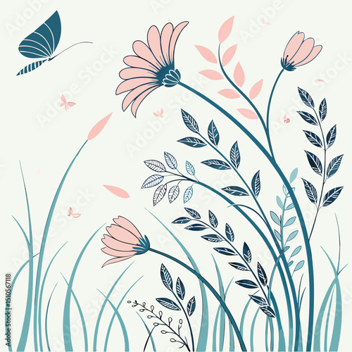Seamless meadow breeze floral pattern with soft motion