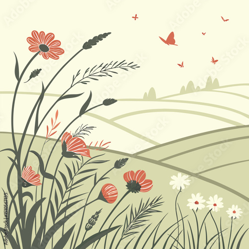 Seamless meadow breeze floral pattern with soft motion effect