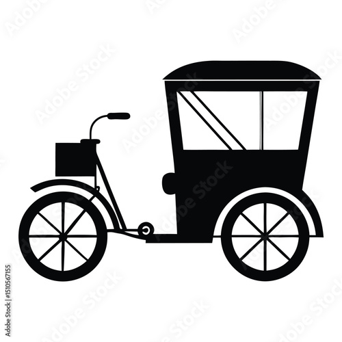 Silhouette rickshaw on white background