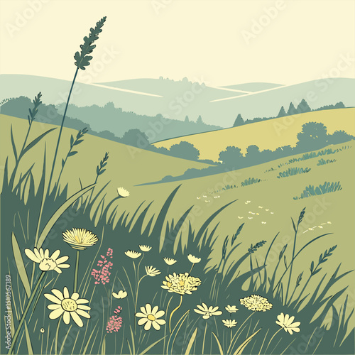 Seamless loosely painted meadow floral pattern for banner design