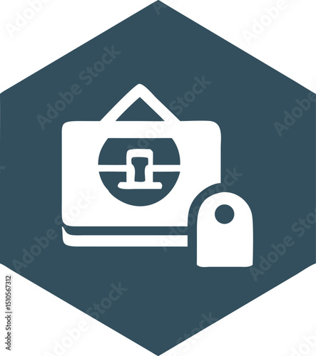  Toolbox and Luggage Tag Icon Inside Hexagon