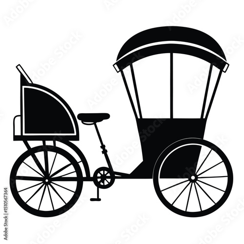 Silhouette rickshaw on white background