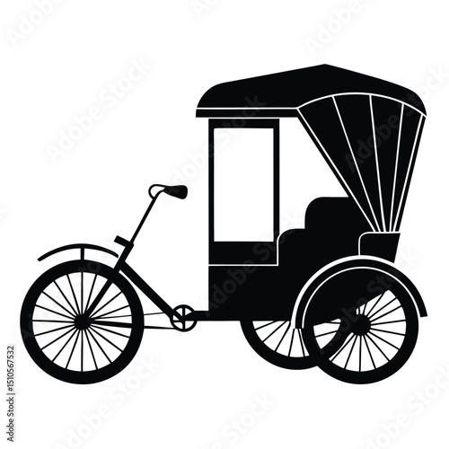 Silhouette rickshaw on white background