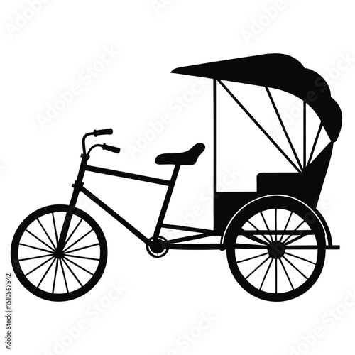 Silhouette rickshaw on white background