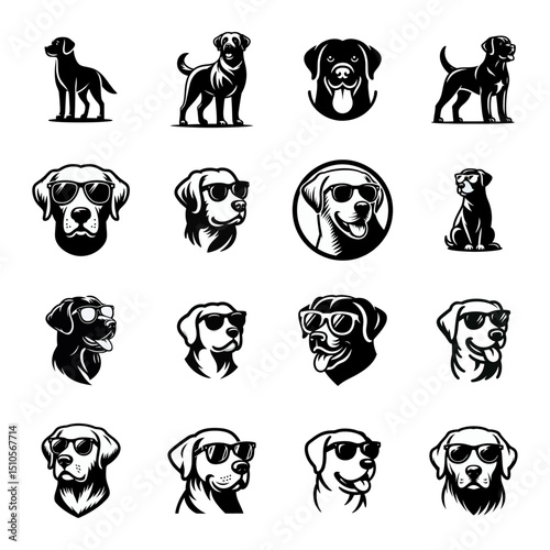Labrador retriever dog logo vector black white illustration