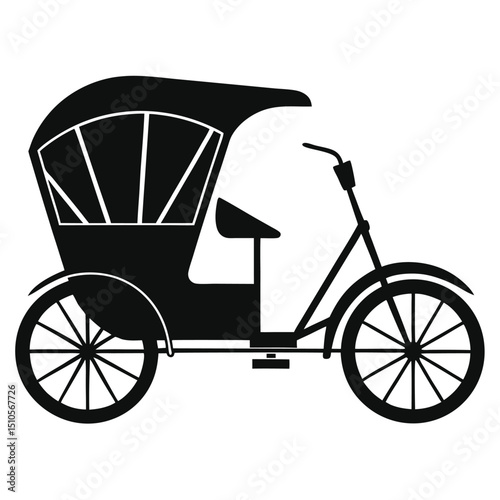 Silhouette rickshaw on white background