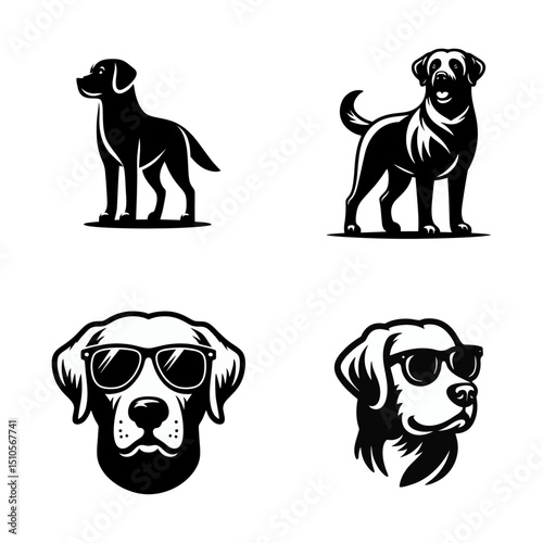 Labrador retriever dog logo vector black white illustration