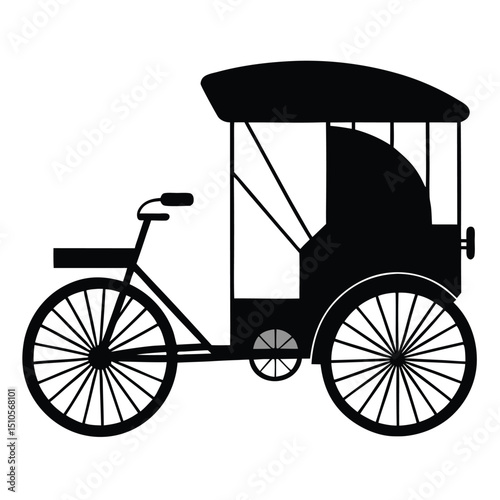 Silhouette rickshaw on white background