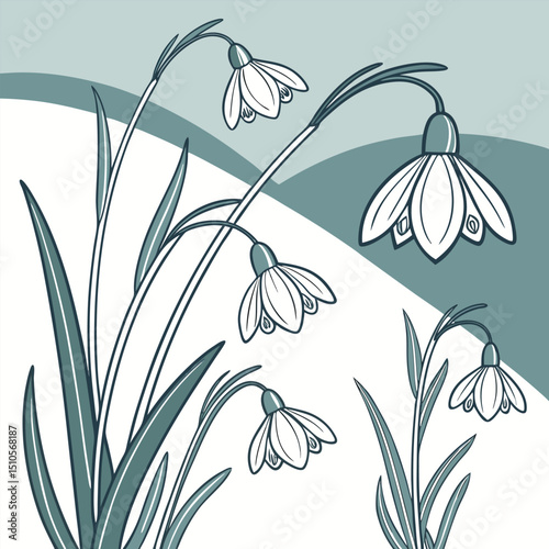 Seamless pattern with delicate snowdrop flowers