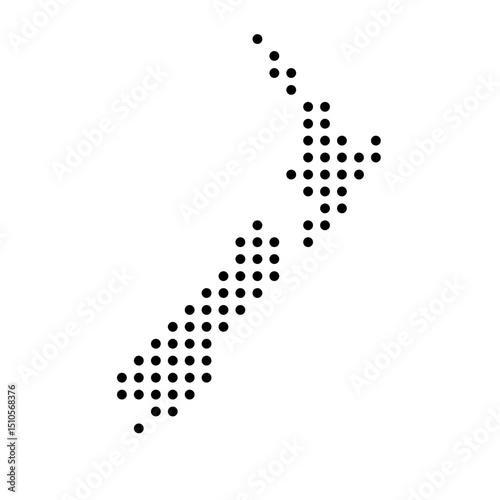 New Zealand country dotted map. Black spot pixel illustration isolated on white background. Vector circle mosaic.
