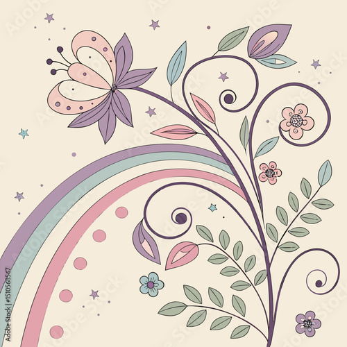 Seamless pastel rainbow floral pattern dreamy flower background