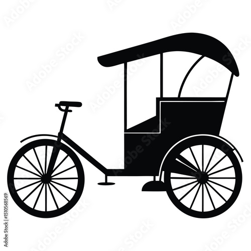 Silhouette rickshaw on white background