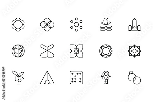 Black outlined minimal geometric glyphs create a visually clean, abstract and elegant icon set