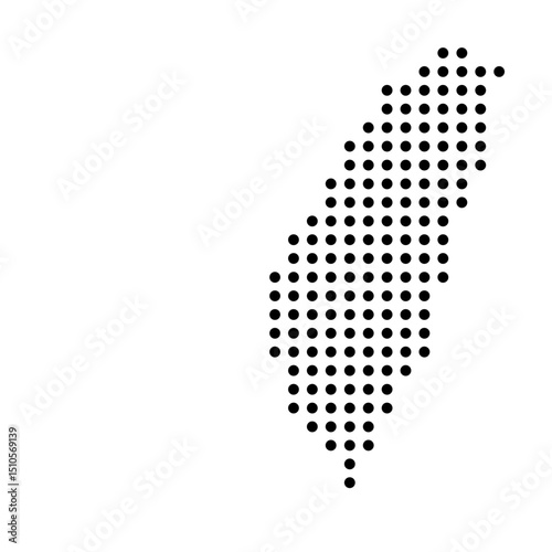 Taiwan country dotted map. Black spot pixel illustration isolated on white background. Vector circle mosaic.