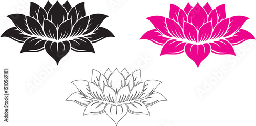 lotus flower silhouette and outline vector design