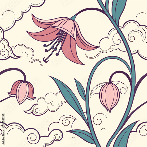 Seamless surreal melting flower pattern with vibrant colors