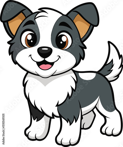 Happy Cartoon Puppy with Fluffy Fur and Tail
