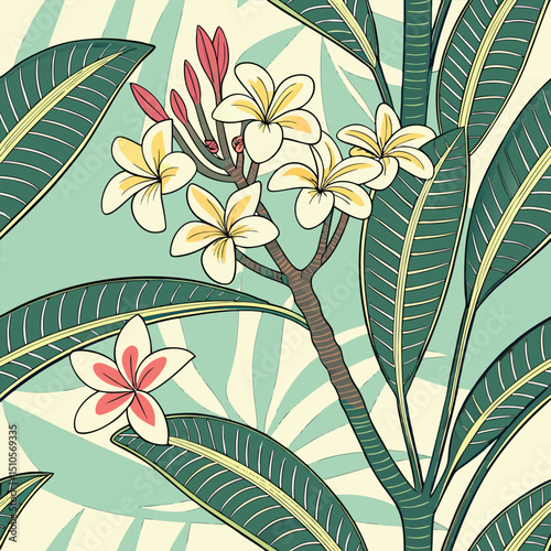 Seamless tropical paradise floral plumeria pattern