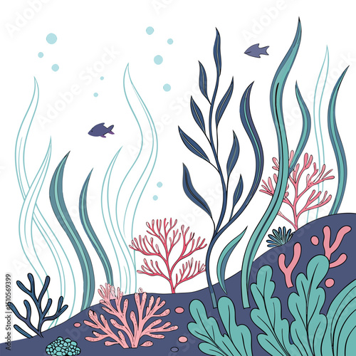 Seamless underwater floral pattern with coral flowers
