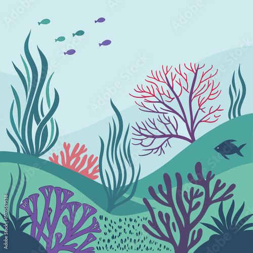 Seamless underwater floral pattern with vibrant coral reef design