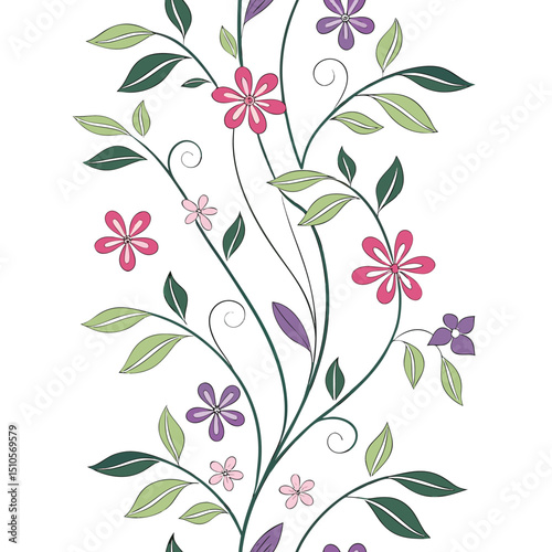 Seamless vertical floral vines pattern for design projects