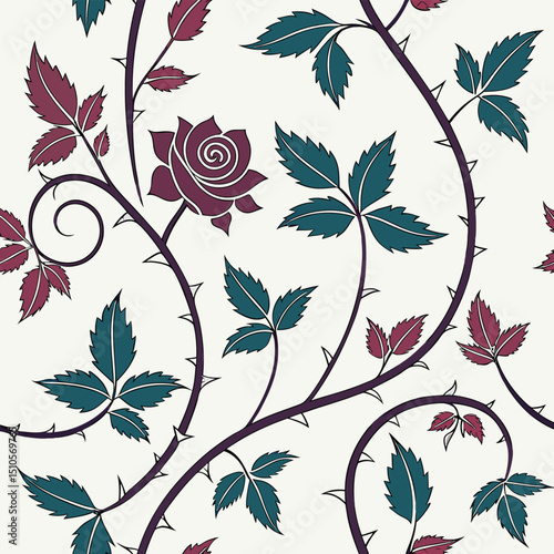 Seamless romantic gothic vine and thorn pattern