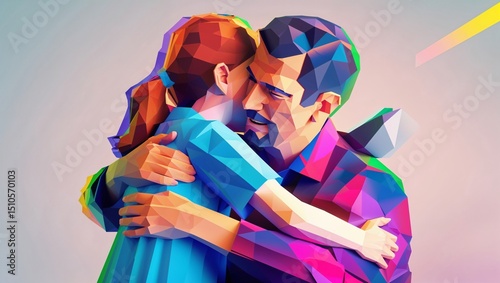 low poly illustration: father hugging daughter