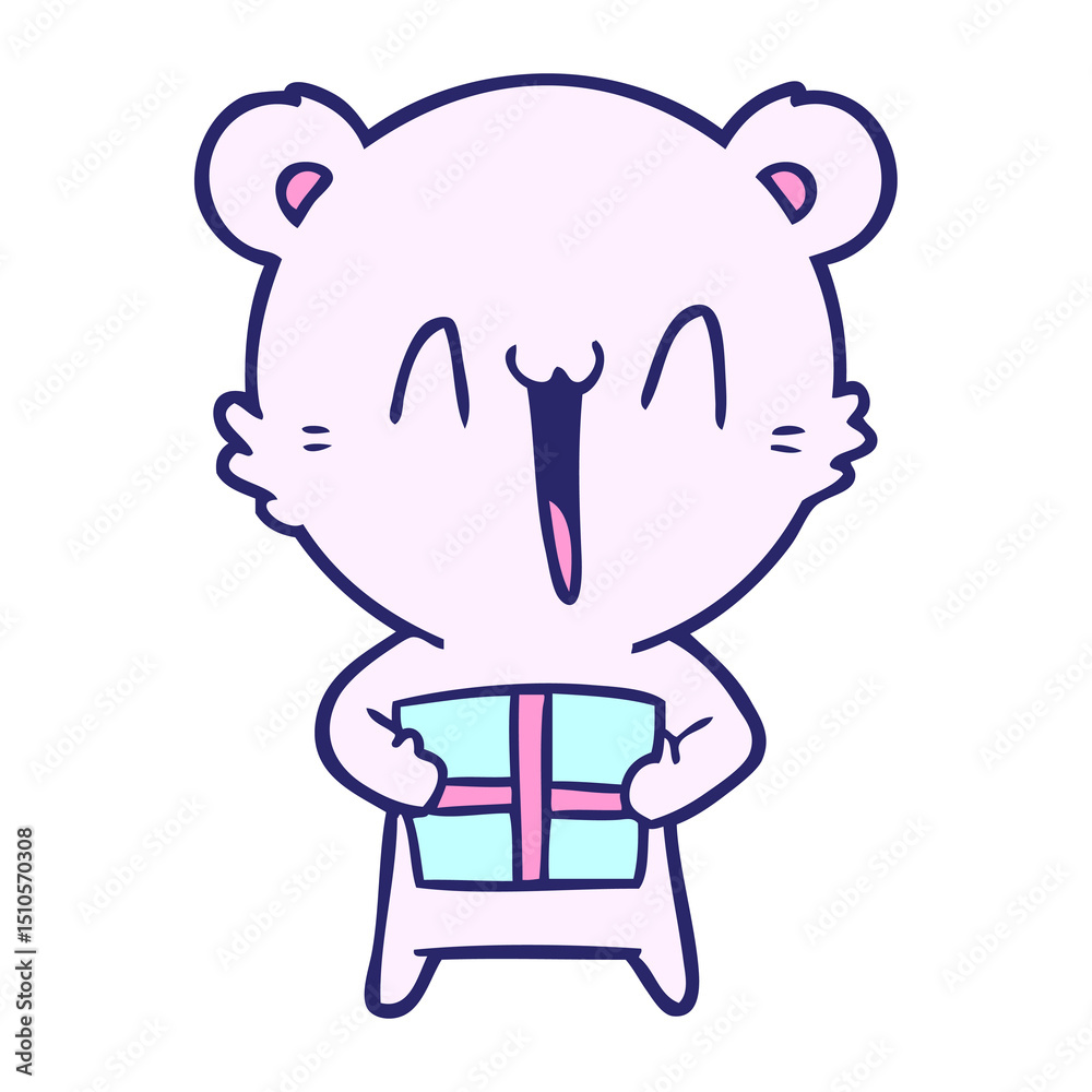 Fototapeta premium polar bear with christmas present cartoon