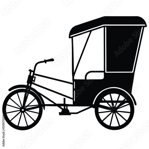 Silhouette rickshaw on white background