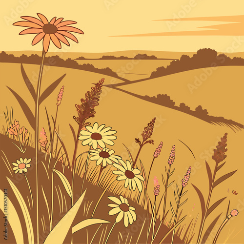 Aerial view seamless wildflower meadow pattern