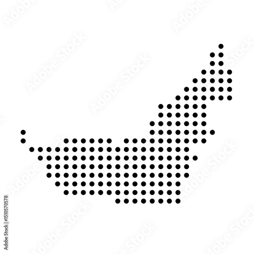 United Arab Emirates country dotted map. Black spot pixel illustration isolated on white background. Vector circle mosaic.