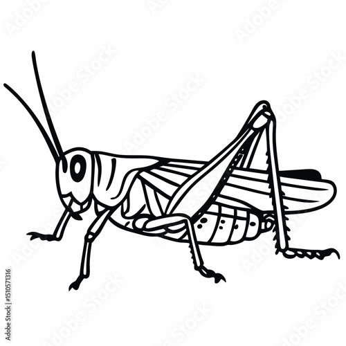 Grasshopper Outline, Black and White, Insect Drawing