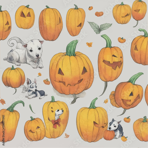 Bull Terrier with Halloween Pumpkin Painting pattern