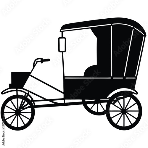 Silhouette rickshaw on white background