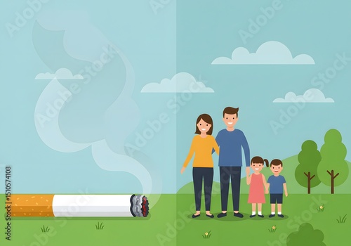 Family outdoors healthy lifestyle versus smoking, World No Tobacco Day campaign. quit smoking concept photo