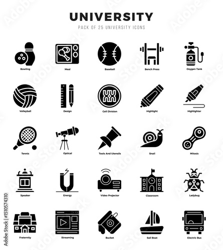 Set of University Icons Glyph icons collection.