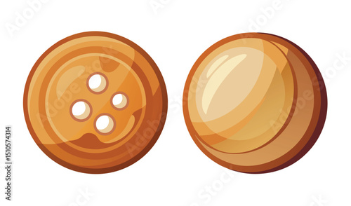 Two brown wooden buttons front and back view