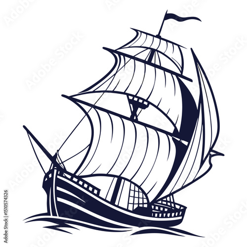 silhouette ship on white background