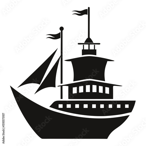 silhouette ship on white background