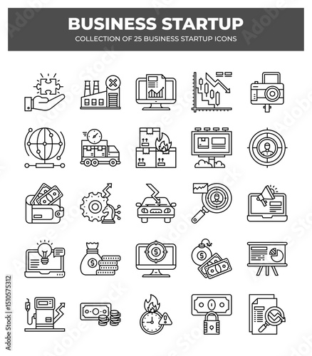 Business Startup: Collection of 25 Essential Icons for Planning and Growth